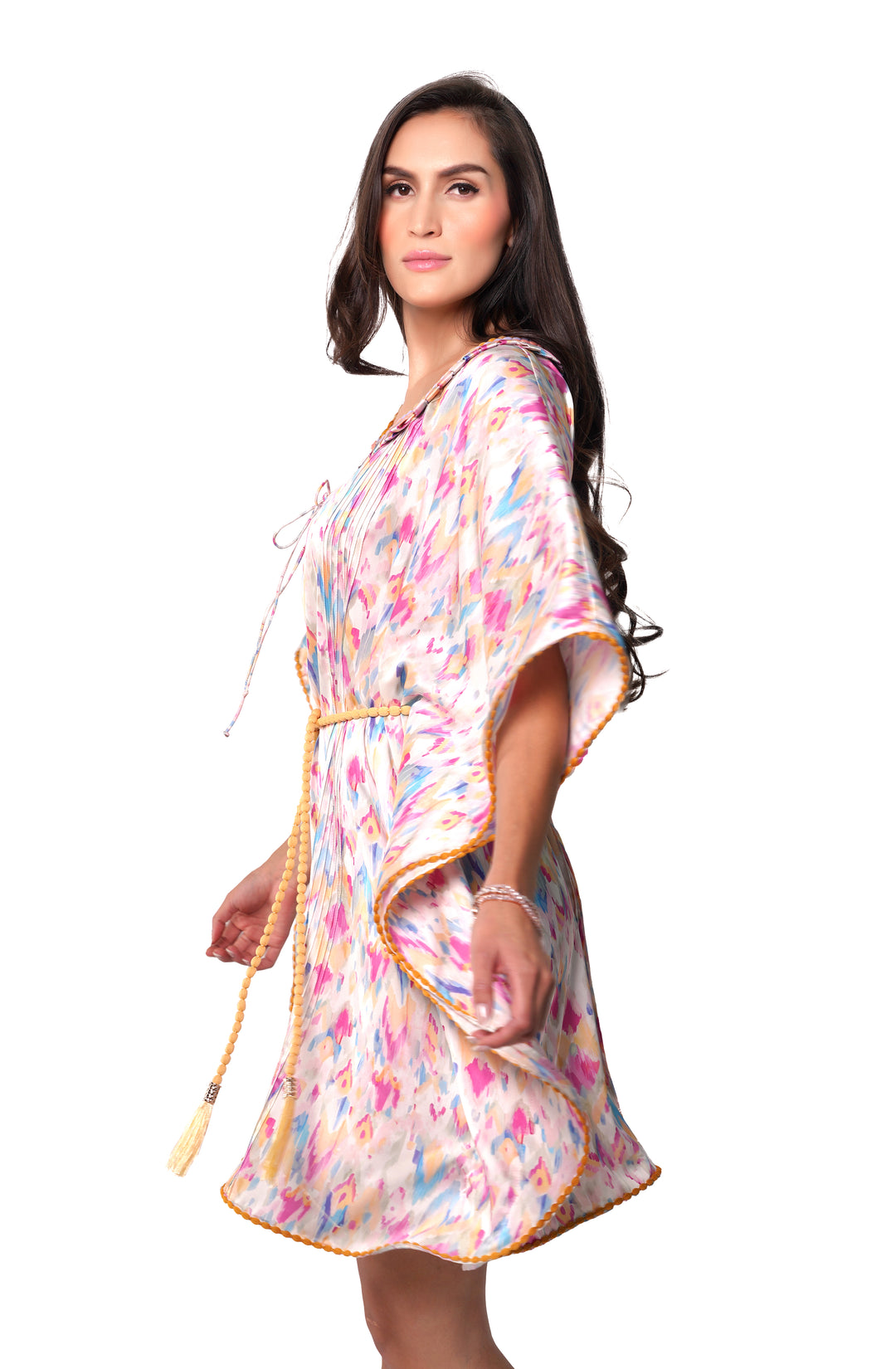 Atlas silk caftan dress