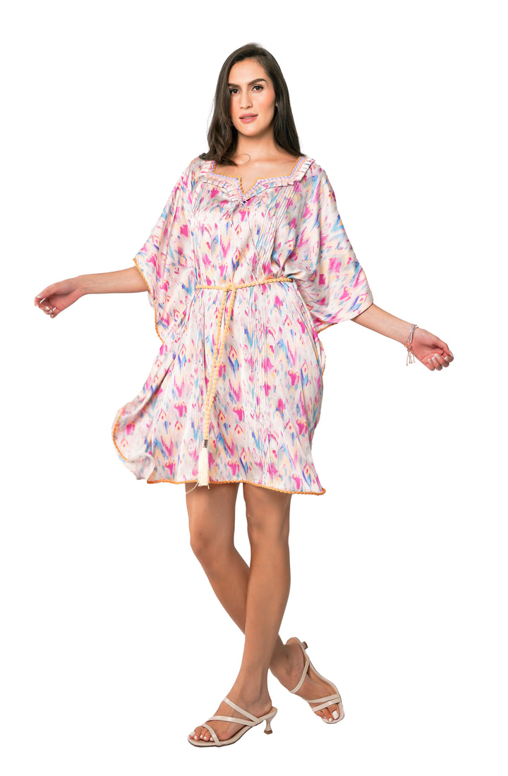 Atlas silk caftan dress