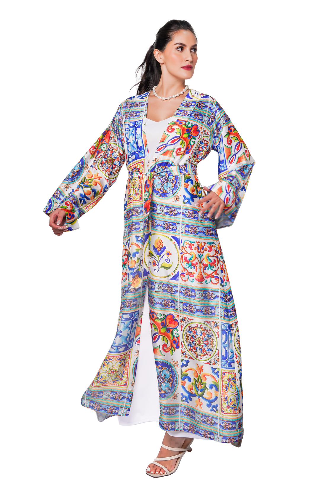 Blue garden long Silky robe