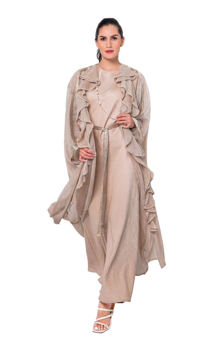 Golden ruffled caftan robe