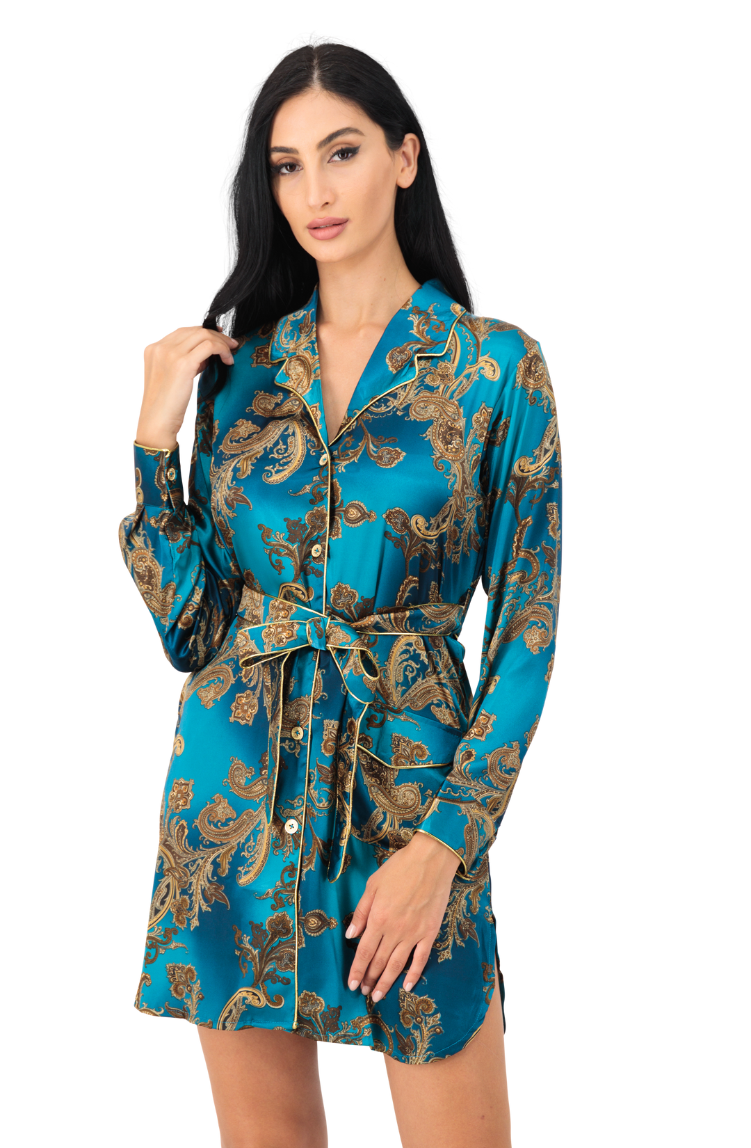 Shirt dress silky with belt