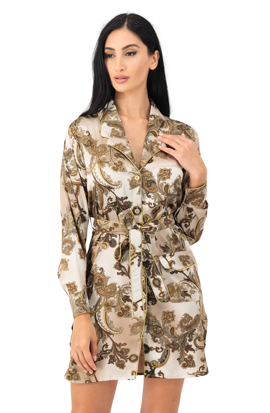 Shirt dress silky with belt