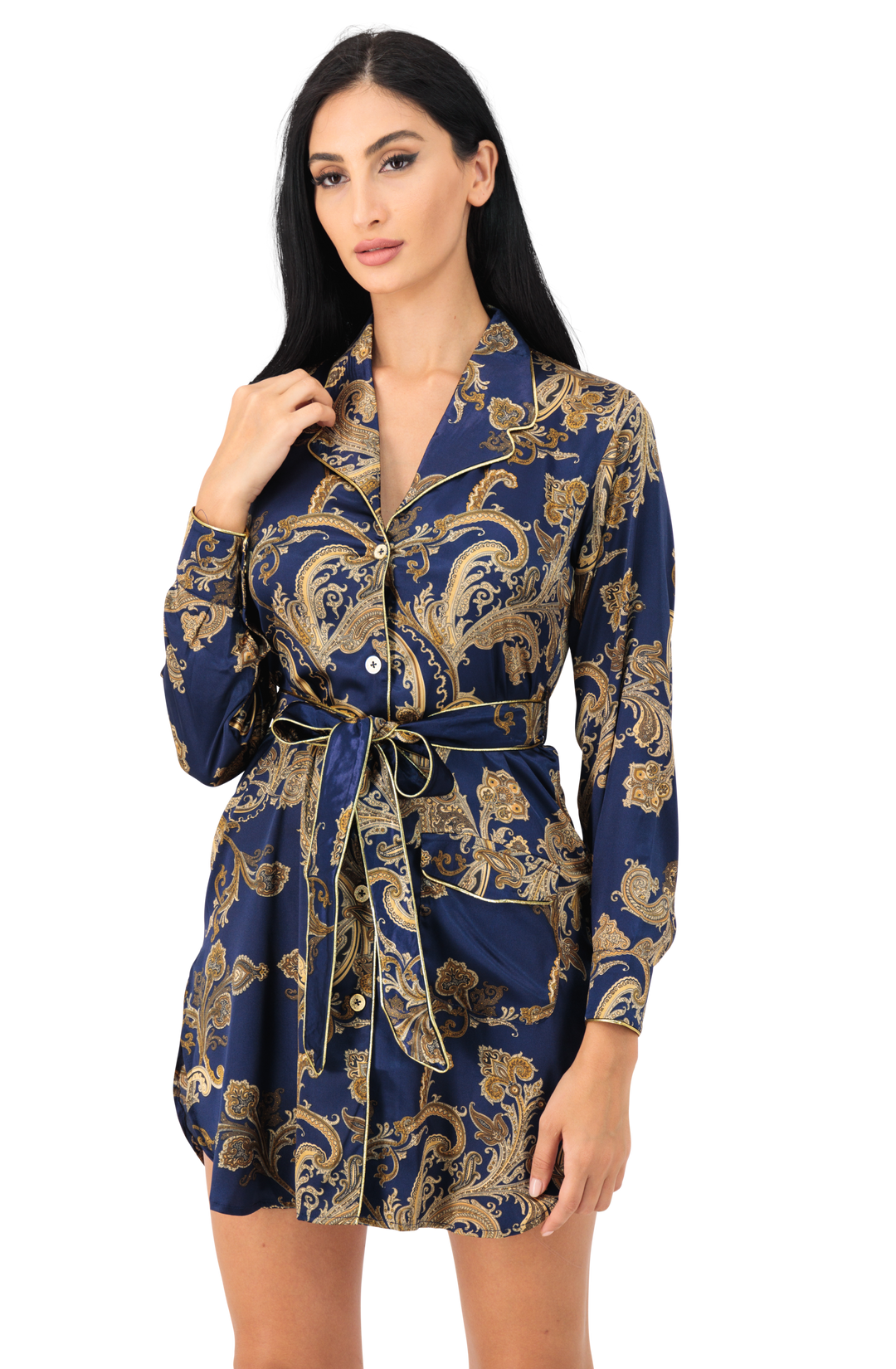 Shirt dress silky with belt