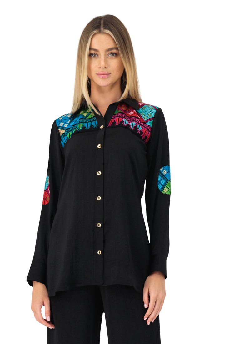 Shirt & trouser set colourful embroidery