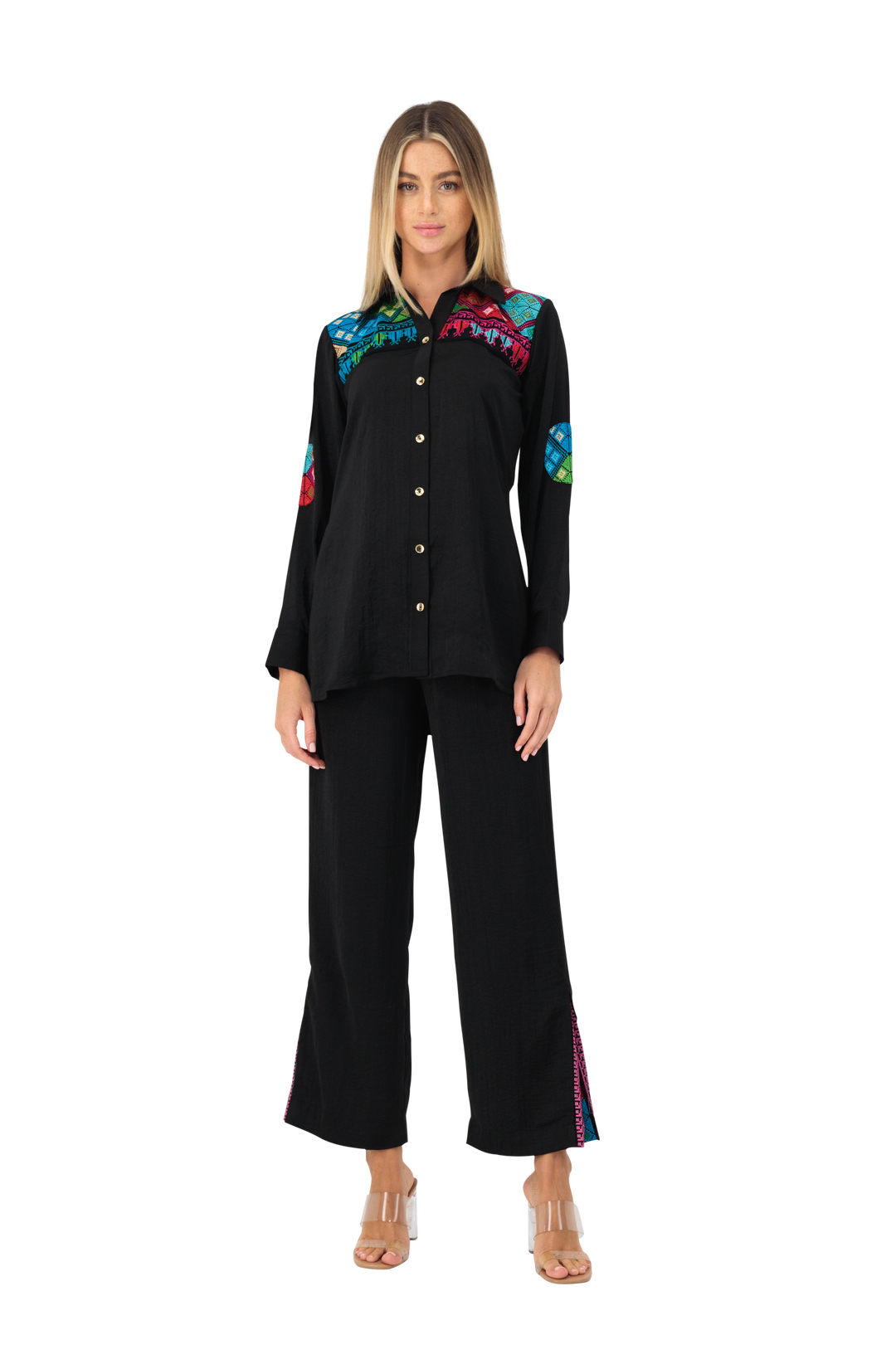 Shirt & trouser set colourful embroidery