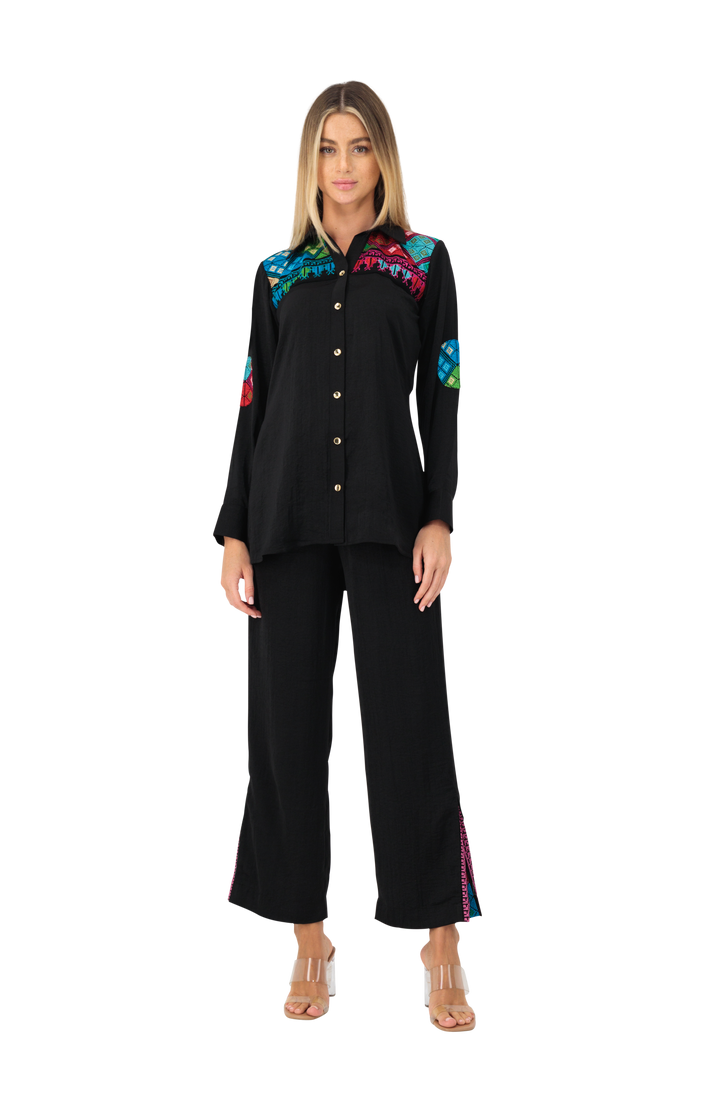Shirt & trouser set colourful embroidery