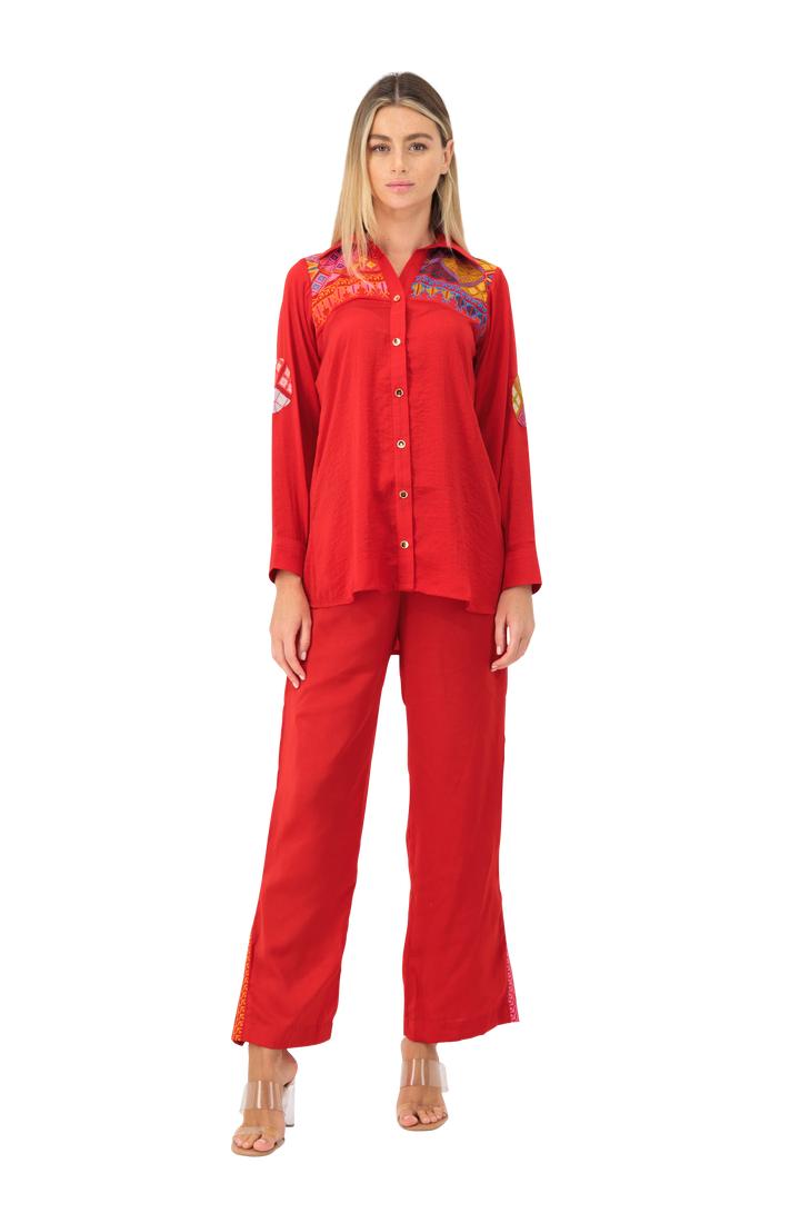 Shirt & trouser set colourful embroidery