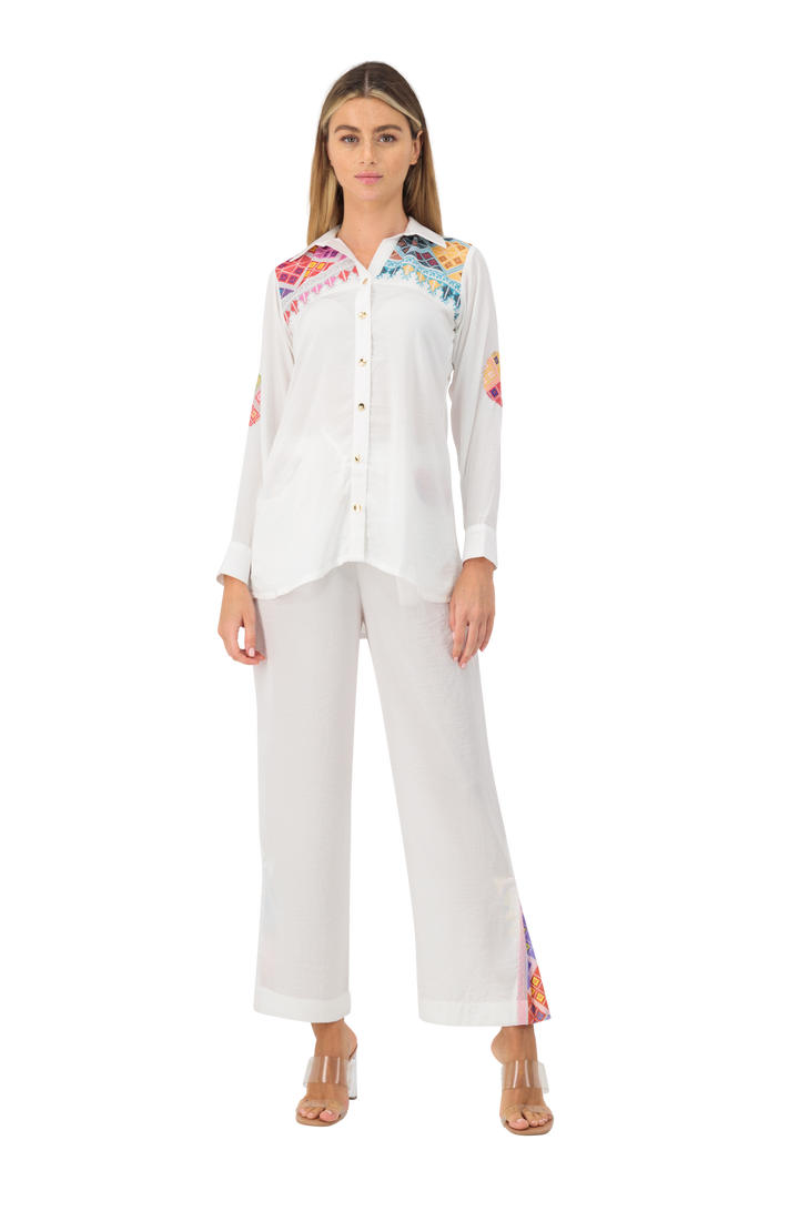 Shirt & trouser set colourful embroidery