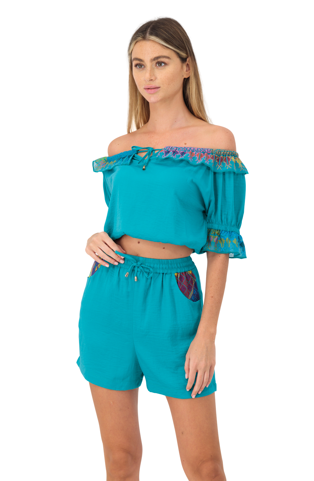 Cotton embroidery top& short set