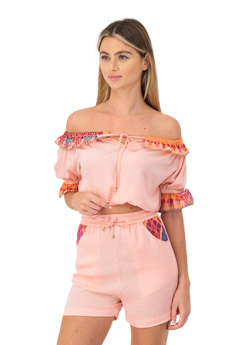 Cotton embroidery top& short set