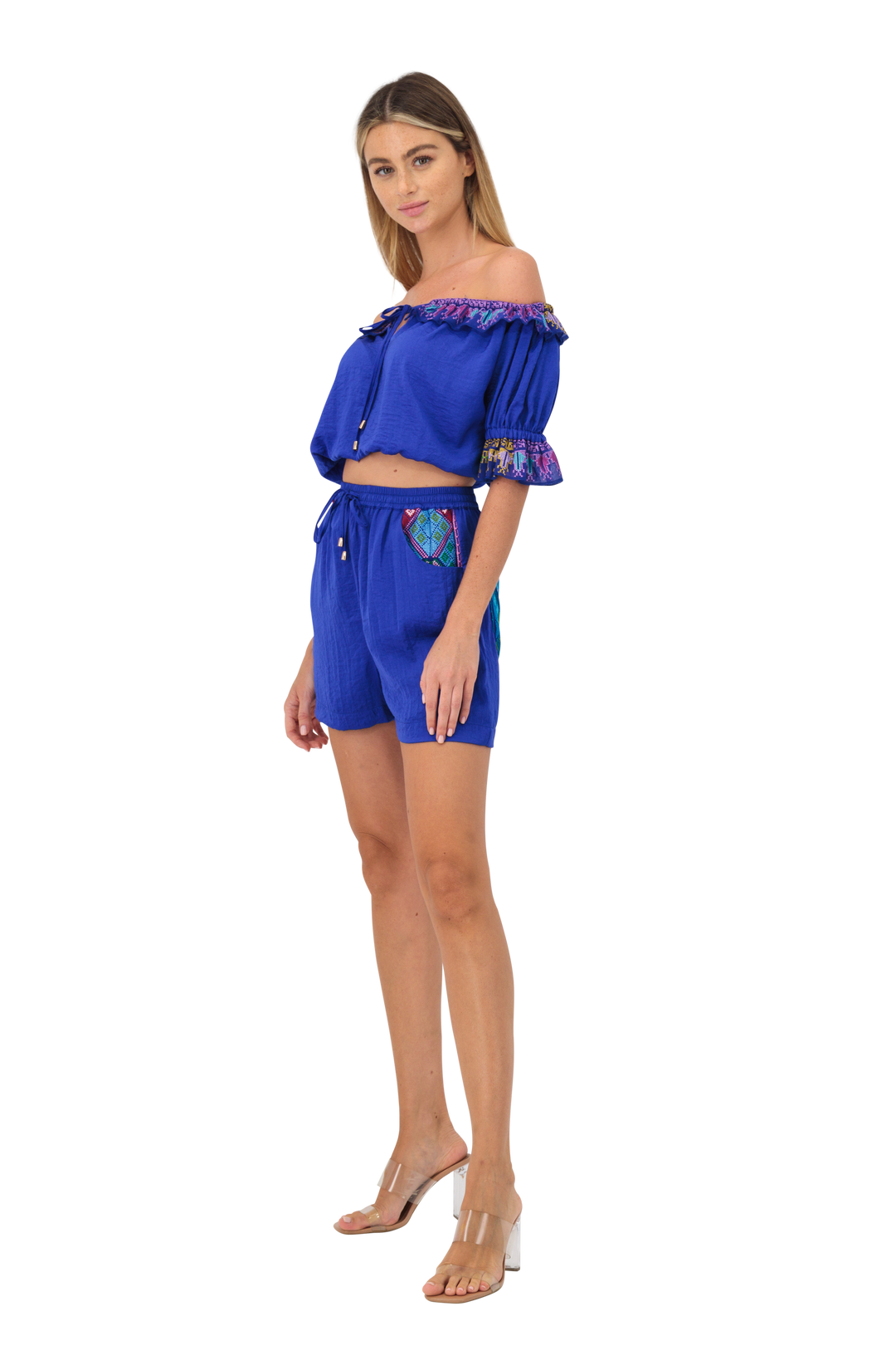 Cotton embroidery top& short set