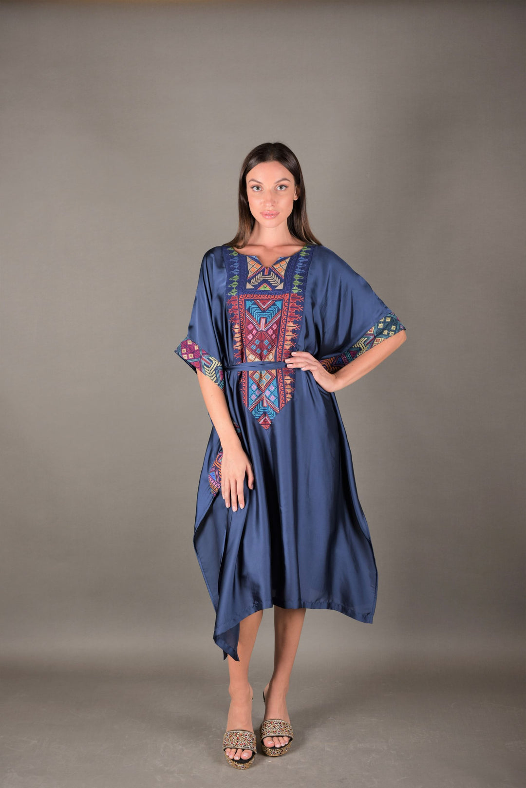 Tunic Dress silk with embroidery | Malachite.uae.