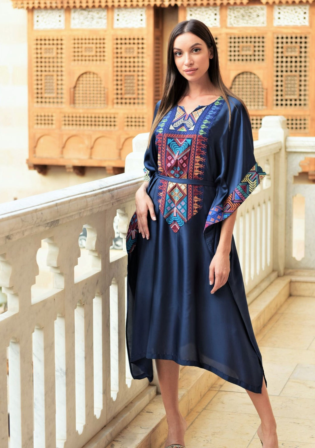 Tunic Dress silk with embroidery | Malachite.uae.